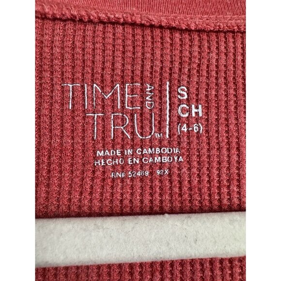 Women Small Thermal Henley Top Waffle Knit Y2K Retro 90s Vibes Fitted Minimalist - Picture 3 of 7